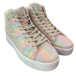 FILA Womens Gennaio Prism Suede Mettalic Silver/White High Top Sneakers Size 9.5